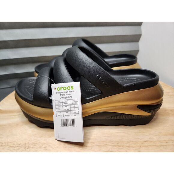 Crocs Mega Crush Triple Strap Wedge Sandals – Women's 10 – Metallic Platform - Picture 1 of 7
